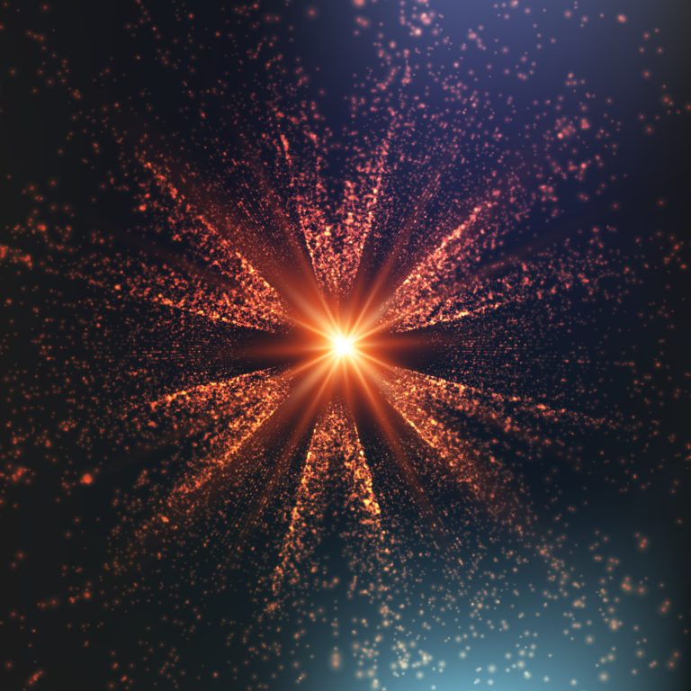Abstract vector colorful space background. Explosion of glowing particles. Christmas star. Futuristic technology style. Elegant monochrome background for business presentations or gift cards.EPS10